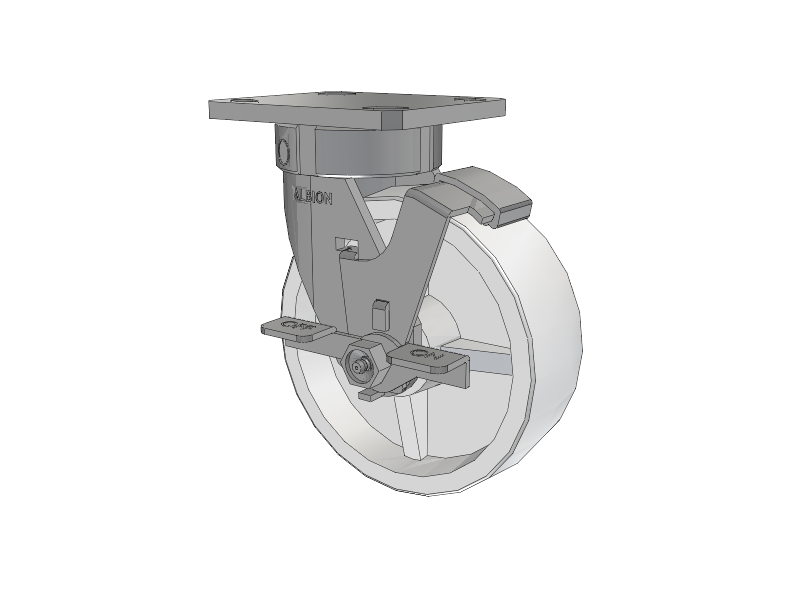 120 Series Top Plate Swivel Caster with 6 x 2 White Polypropylene RW - Polypropylene (Retort) Wheel and Stainless Steel Face Brake