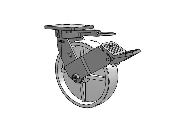 120 Series Top Plate Swivel Caster with 8 x 2 White Polypropylene RW - Polypropylene (Retort) Wheel and Stainless Steel Face Brake