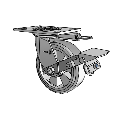 4 Series 2 Inch Wide Top Plate Swivel Caster Caster with 6 x 2 Trans-forma HD (Flat) Wheel and Tread Lock Brake