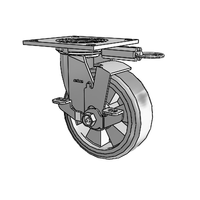 4 Series 2 Inch Wide Top Plate Swivel Caster Caster with 6 x 2 Trans-forma HD (Flat) Wheel and Top Lock Brake