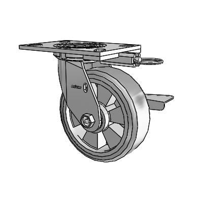 4 Series 2 Inch Wide Top Plate Swivel Caster Caster with 6 x 2 Trans-forma HD (Flat) Wheel and Side Lock Brake