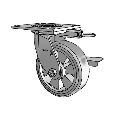 4 Series 2 Inch Wide Top Plate Swivel Caster Caster with 6 x 2 Trans-forma HD (Flat) Wheel and Side Lock Brake