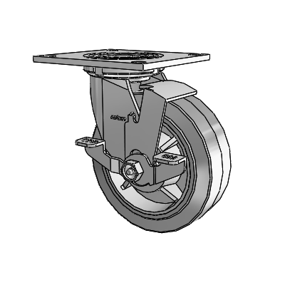 4 Series 2 Inch Wide Top Plate Swivel Caster Caster with 6 x 2 Performa Rubber (Flat/Grey) Wheel and Top Lock Brake