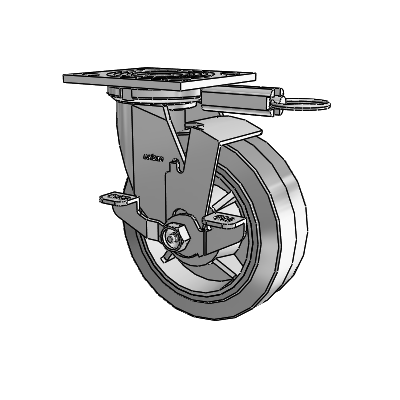 4 Series 2 Inch Wide Top Plate Swivel Caster Caster with 6 x 2 Performa Rubber (Flat/Grey) Wheel and Top Lock Brake