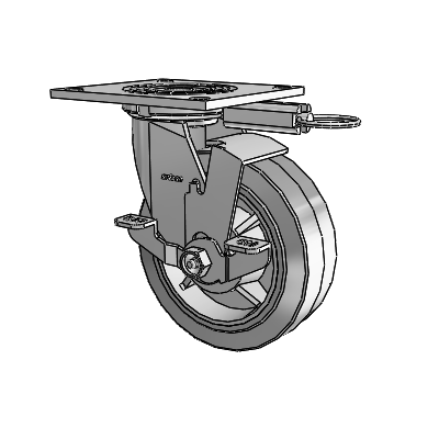 4 Series 2 Inch Wide Top Plate Swivel Caster Caster with 6 x 2 Performa Rubber (Flat/Grey) Wheel and Top Lock Brake