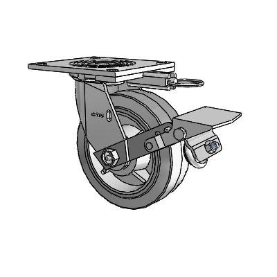 4 Series 2 Inch Wide Top Plate Swivel Caster Caster with 6 x 2 Performa Rubber (Flat/Grey) Wheel and Tread Lock Brake