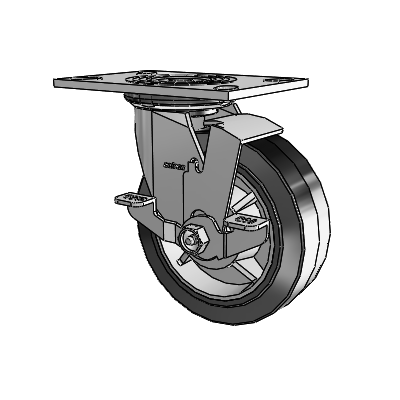 4 Series 2 Inch Wide Top Plate Swivel Caster Caster with 6 x 2 Performa Rubber (Flat/Black) Wheel and Top Lock Brake