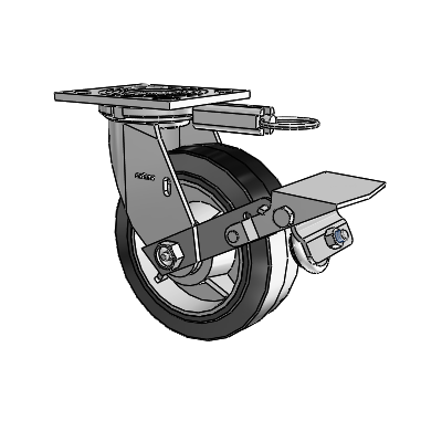 4 Series 2 Inch Wide Top Plate Swivel Caster Caster with 6 x 2 Performa Rubber (Flat/Black) Wheel and Tread Lock Brake