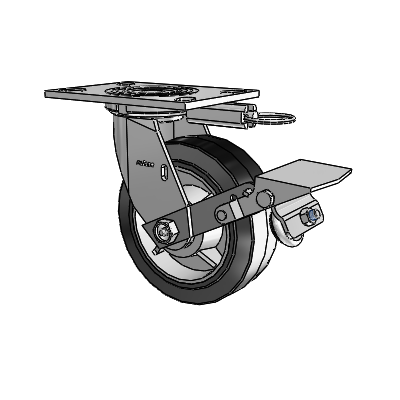 4 Series 2 Inch Wide Top Plate Swivel Caster Caster with 6 x 2 Performa Rubber (Flat/Black) Wheel and Tread Lock Brake
