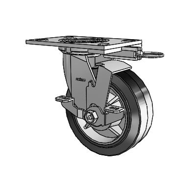 4 Series 2 Inch Wide Top Plate Swivel Caster Caster with 6 x 2 Performa Rubber (Flat/Black) Wheel and Top Lock Brake