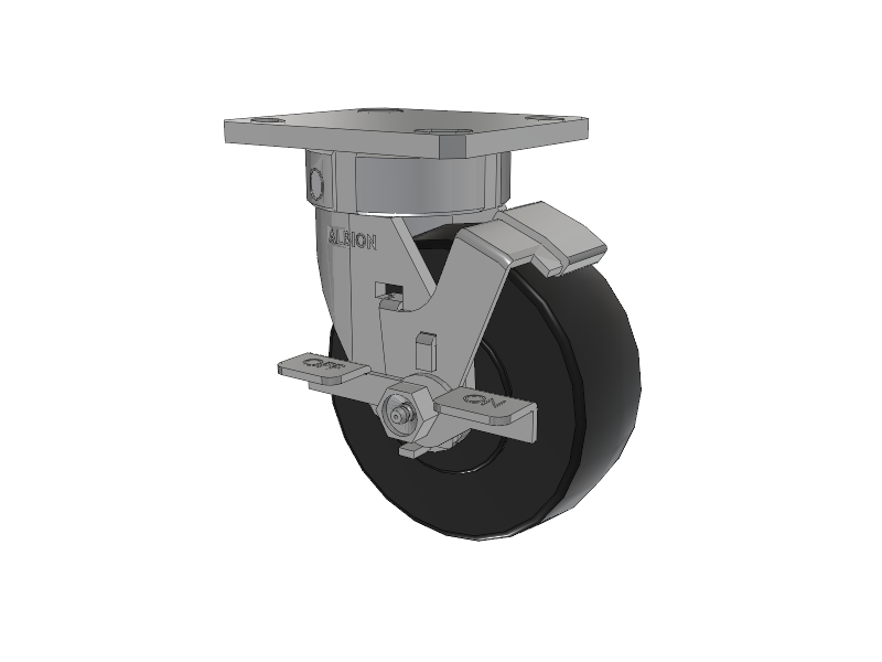 120 Series Top Plate Swivel Caster with 5 x 2 Black Phenolic Resin TH - Phenolic (Straight Sided) Wheel and Stainless Steel Face Brake