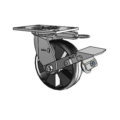 Roulette pivotante de la série 4, à plaque supérieure de 2 pouces de large, équipée d'une roue Maxim 6 x 2 et d'un frein à blocage de la bande de roulement