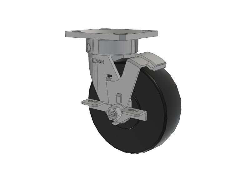 120 Series Top Plate Swivel Caster with 6 x 2 Black Phenolic Resin TH - Phenolic (Straight Sided) Wheel and Stainless Steel Face Brake