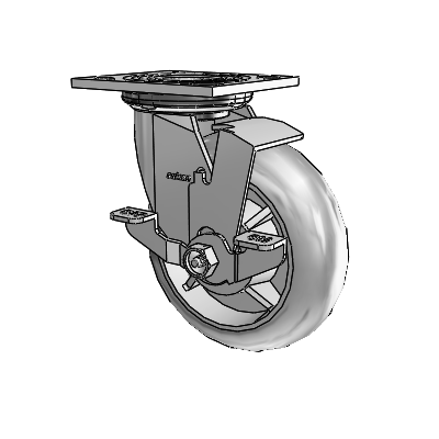 4 Series 2 Inch Wide Top Plate Swivel Caster Caster with 6 x 2 Performa Rubber (Round) Wheel and Top Lock Brake