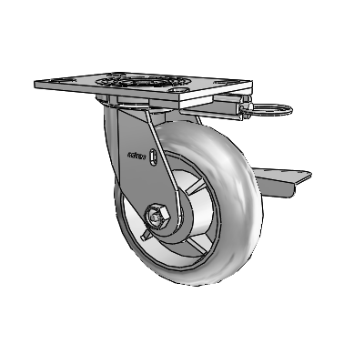 4 Series 2 Inch Wide Top Plate Swivel Caster Caster with 6 x 2 Performa Rubber (Round) Wheel and Side Lock Brake