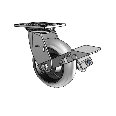 4 Series 2 Inch Wide Top Plate Swivel Caster Caster with 6 x 2 Performa Rubber (Round/Conductive) Wheel and Tread Lock Brake