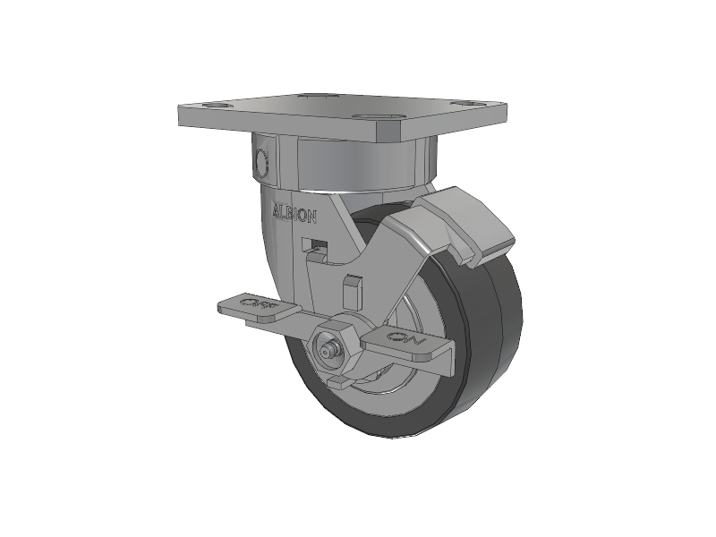 120 Series Top Plate Swivel Caster with 4 x 2 Grey Tread on Grey Polypropylene Core XA - Polyurethane (Polypropylene Core) Wheel and Stainless Steel Face Brake
