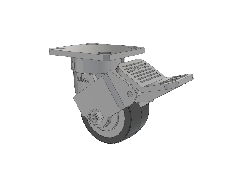 120 Series Top Plate Swivel Caster with 4 x 2 Grey Tread on Grey Polypropylene Core XA - Polyurethane (Polypropylene Core) Wheel and Stainless Steel Face Brake