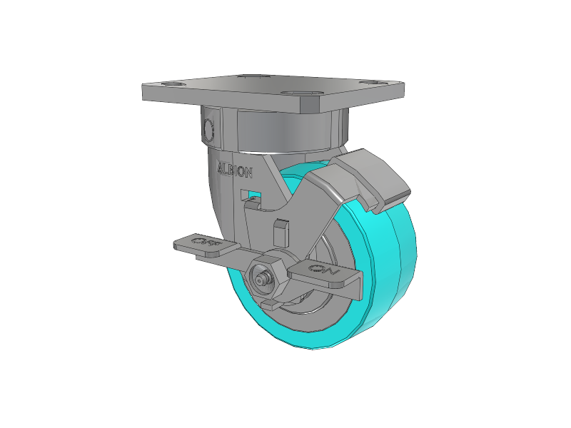 120 Series Top Plate Swivel Caster with 4 x 2 Grey Tread on Grey Polypropylene Core XA - Polyurethane (Polypropylene Core) - Prevenz Antimicrobial Wheel and Stainless Steel Face Brake