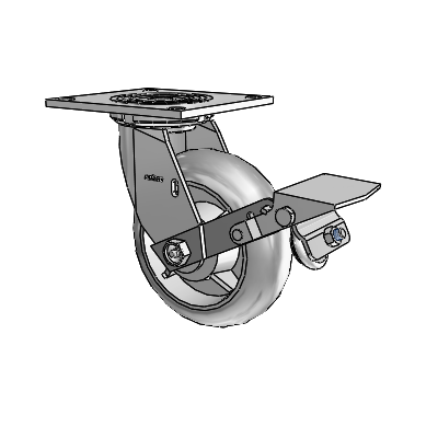 4 Series 2 Inch Wide Top Plate Swivel Caster Caster with 6 x 2 Performa Rubber (Round) Wheel and Tread Lock Brake
