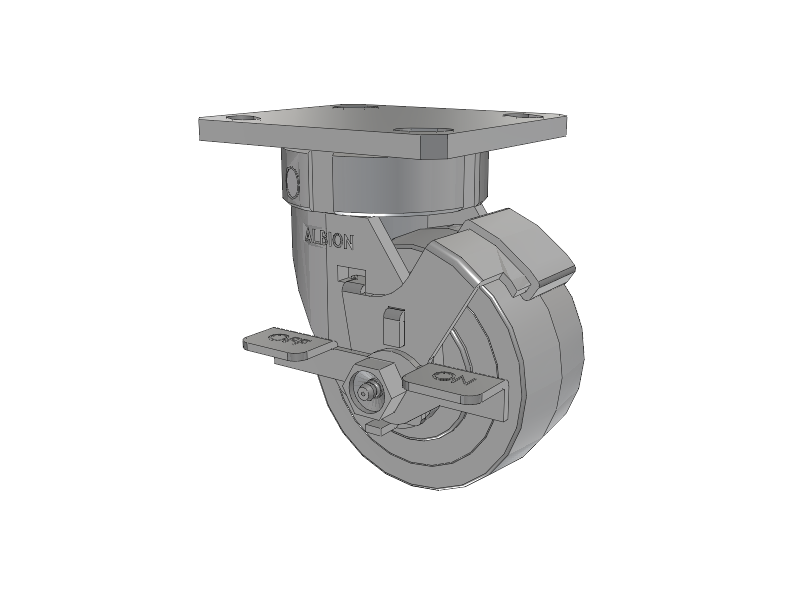 120 Series Top Plate Swivel Caster with 4 x 2 Grey Tread on Grey Polypropylene Core XA - Polyurethane (Polypropylene Core) Wheel and Stainless Steel Face Brake