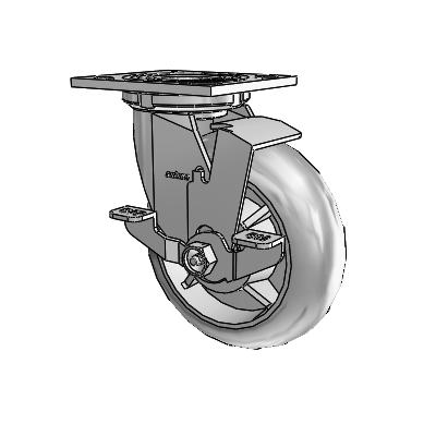 4 Series 2 Inch Wide Top Plate Swivel Caster Caster with 6 x 2 Performa Rubber (Round) Wheel and Top Lock Brake