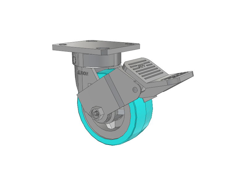 120 Series Top Plate Swivel Caster with 5 x 2 Grey Tread on Grey Polypropylene Core XA - Polyurethane (Polypropylene Core) - Prevenz Antimicrobial Wheel and Stainless Steel Face Brake
