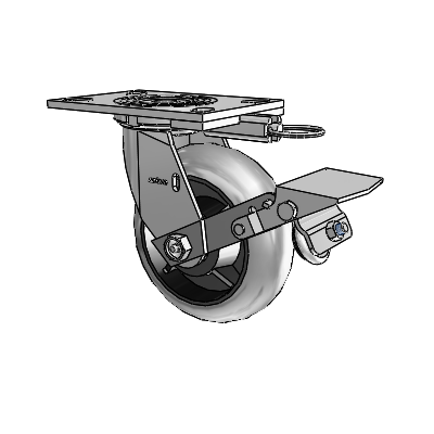 4 Series 2 Inch Wide Top Plate Swivel Caster Caster with 6 x 2 Performa Rubber (Round/Conductive) Wheel and Tread Lock Brake