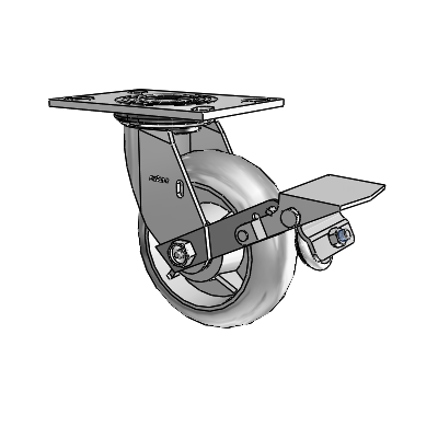 4 Series 2 Inch Wide Top Plate Swivel Caster Caster with 6 x 2 Performa Rubber (Round) Wheel and Tread Lock Brake
