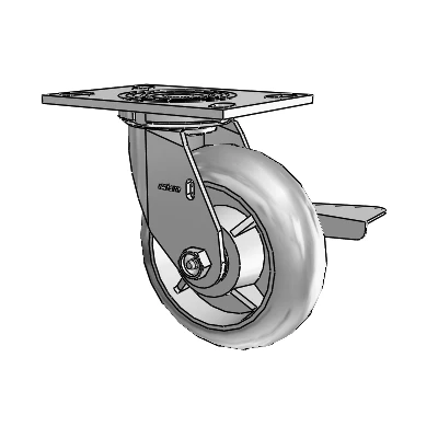 4 Series 2 Inch Wide Top Plate Swivel Caster Caster with 6 x 2 Performa Rubber (Round) Wheel and Side Lock Brake