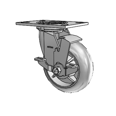 4 Series 2 Inch Wide Top Plate Swivel Caster Caster with 6 x 2 Performa Rubber (Round) Wheel and Top Lock Brake
