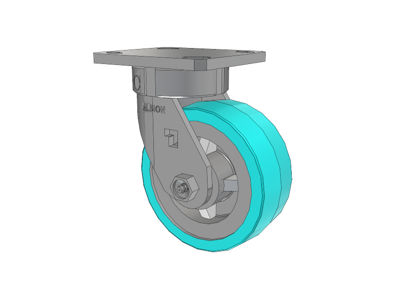 Roulette pivotante à plaque supérieure de la série 120, avec bande de roulement grise 5 x 2 sur âme en polypropylène gris XA - Polyuréthane (âme en polypropylène) - Roue antimicrobienne Prevenz