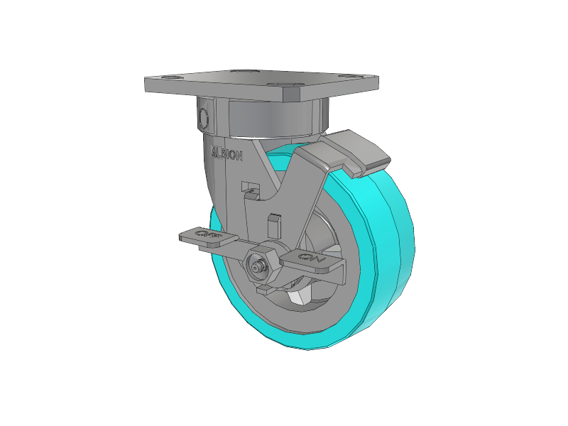 120 Series Top Plate Swivel Caster with 5 x 2 Grey Tread on Grey Polypropylene Core XA - Polyurethane (Polypropylene Core) - Prevenz Antimicrobial Wheel and Stainless Steel Face Brake