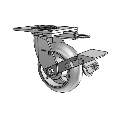 4 Series 2 Inch Wide Top Plate Swivel Caster Caster with 6 x 2 Performa Rubber (Round) Wheel and Tread Lock Brake