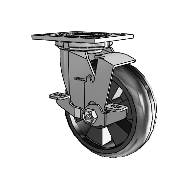 4 Series 2 Inch Wide Top Plate Swivel Caster Caster with 6 x 2 Trans-forma LT (Round) Wheel and Top Lock Brake
