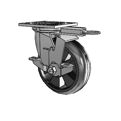 4 Series 2 Inch Wide Top Plate Swivel Caster Caster with 6 x 2 Trans-forma LT (Round) Wheel and Top Lock Brake