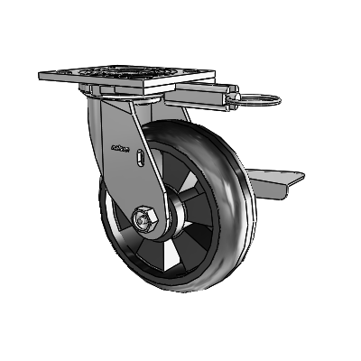 4 Series 2 Inch Wide Top Plate Swivel Caster Caster with 6 x 2 Trans-forma LT (Round) Wheel and Side Lock Brake