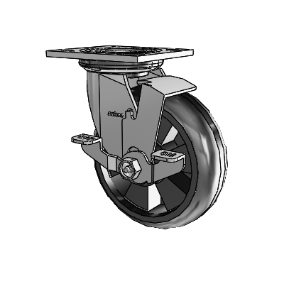 4 Series 2 Inch Wide Top Plate Swivel Caster Caster with 6 x 2 Trans-forma LT (Round) Wheel and Top Lock Brake