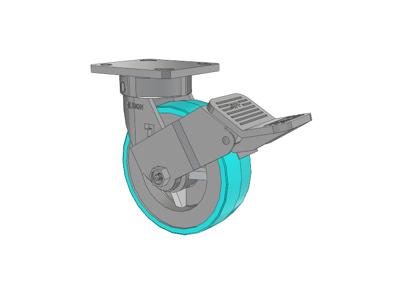120 Series Top Plate Swivel Caster with 6 x 2 Grey Tread on Grey Polypropylene Core XA - Polyurethane (Polypropylene Core) - Prevenz Antimicrobial Wheel and Stainless Steel Face Brake