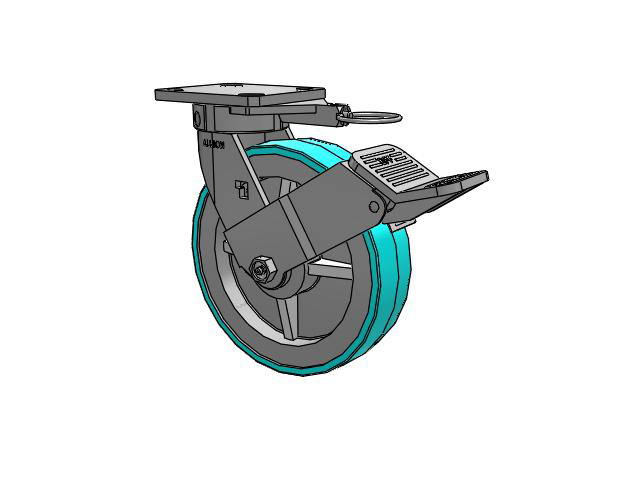 120 Series Top Plate Swivel Caster with 8 x 2 Grey Tread on Grey Polypropylene Core XA - Polyurethane (Polypropylene Core) - Prevenz Antimicrobial Wheel and Stainless Steel Face Brake