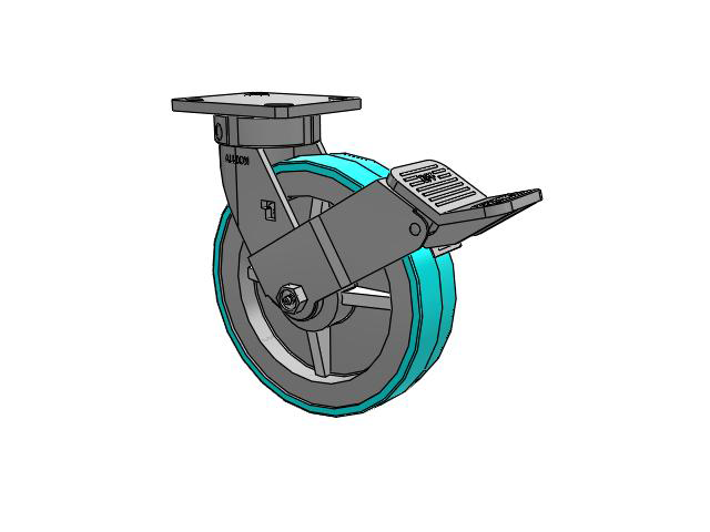 120 Series Top Plate Swivel Caster with 8 x 2 Grey Tread on Grey Polypropylene Core XA - Polyurethane (Polypropylene Core) - Prevenz Antimicrobial Wheel and Stainless Steel Face Brake