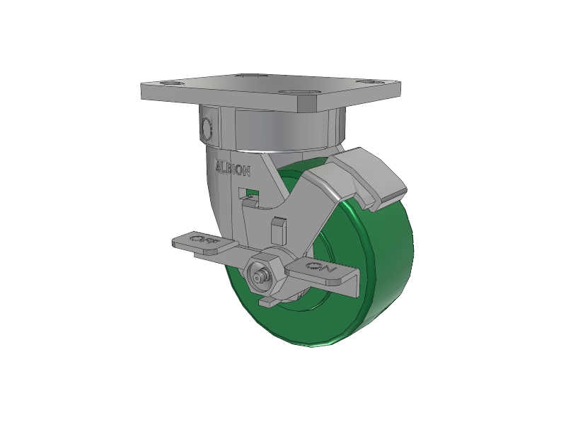 120 Series Top Plate Swivel Caster with 4 x 2 Green Polyurethane XI - X-treme Solid Polyurethane Wheel and Stainless Steel Face Brake