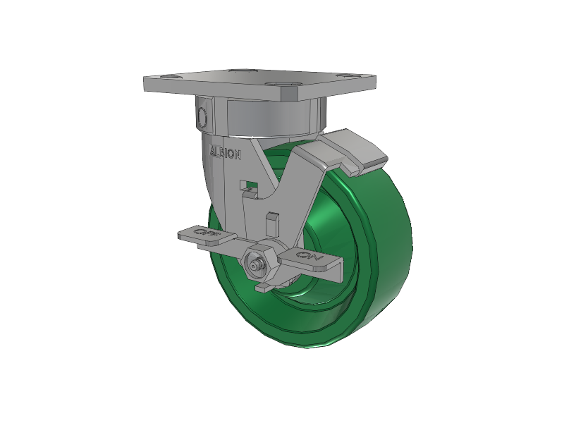 120 Series Top Plate Swivel Caster with 5 x 2 Green Polyurethane XI - X-treme Solid Polyurethane Wheel and Stainless Steel Face Brake