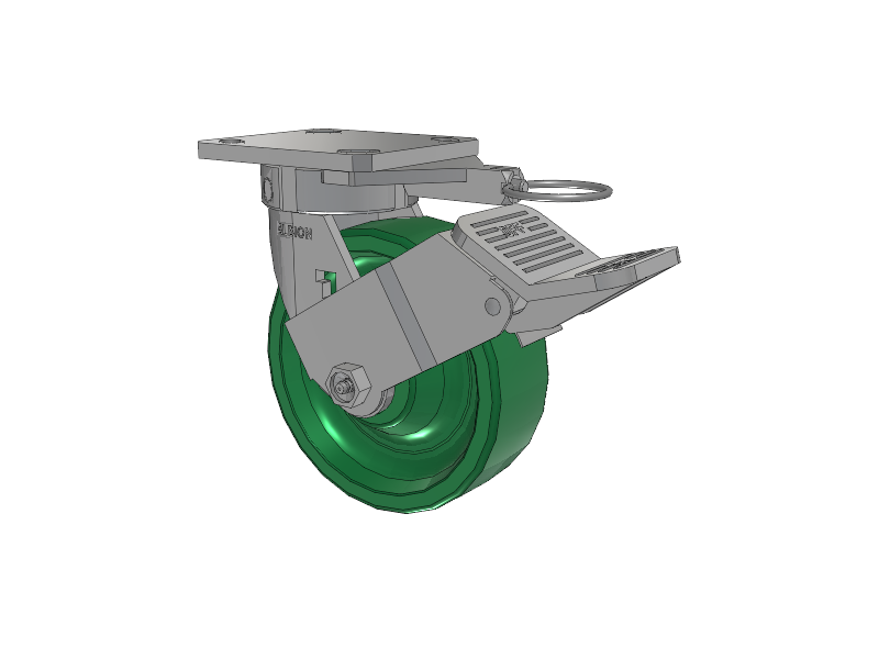 120 Series Top Plate Swivel Caster with 6 x 2 Green Polyurethane XI - X-treme Solid Polyurethane Wheel and Stainless Steel Face Brake