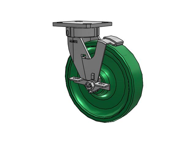 120 Series Top Plate Swivel Caster with 8 x 2 Green Polyurethane XI - X-treme Solid Polyurethane Wheel and Stainless Steel Face Brake