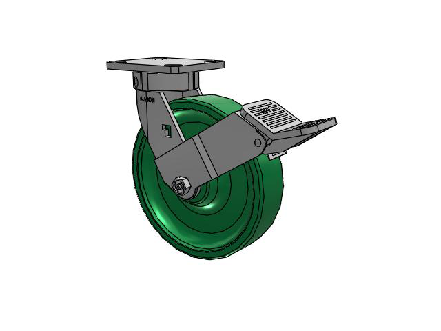 120 Series Top Plate Swivel Caster with 8 x 2 Green Polyurethane XI - X-treme Solid Polyurethane Wheel and Stainless Steel Face Brake