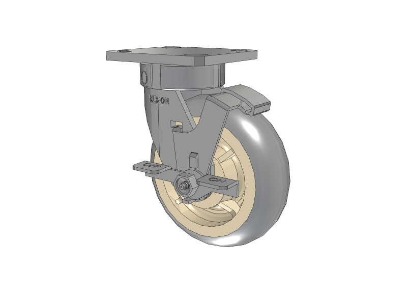 120 Series Top Plate Swivel Caster with 6 x 2 Grey Tread on Grey Core XR - X-tra Soft Rubber (Round) - Prevenz Antimicrobial Wheel and Stainless Steel Face Brake