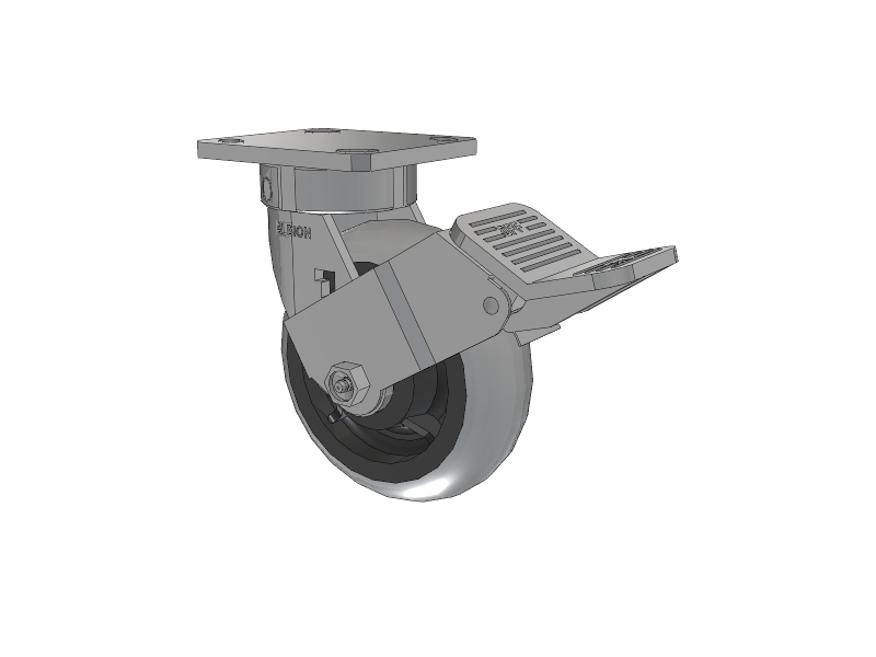 120 Series Top Plate Swivel Caster with 6 x 2 Grey Tread on Grey Core XP - X-treme Plus Solid Polyurethane Wheel and Stainless Steel Face Brake