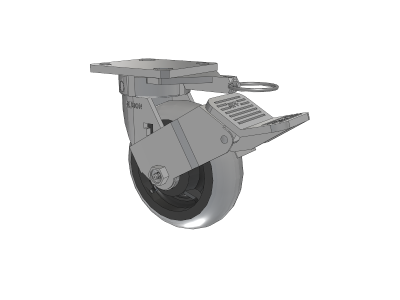 120 Series Top Plate Swivel Caster with 6 x 2 Grey Tread on Grey Core XP - X-treme Plus Solid Polyurethane Wheel and Stainless Steel Face Brake