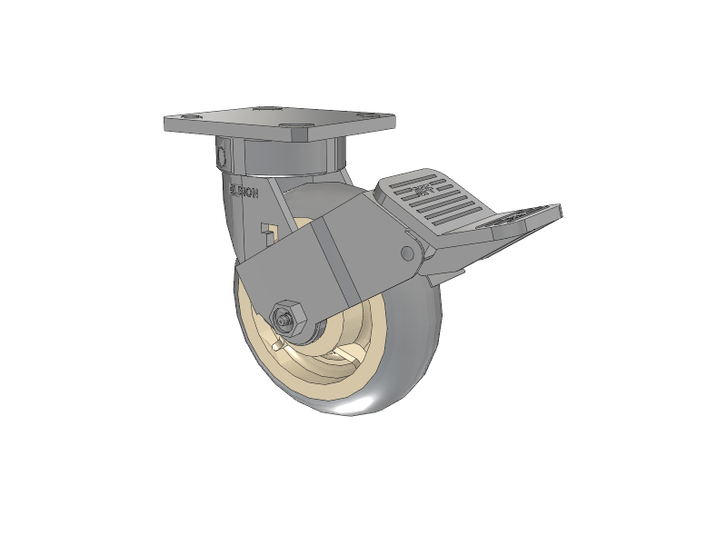 120 Series Top Plate Swivel Caster with 6 x 2 Grey Tread on Grey Core XR - X-tra Soft Rubber (Round) - Prevenz Antimicrobial Wheel and Stainless Steel Face Brake